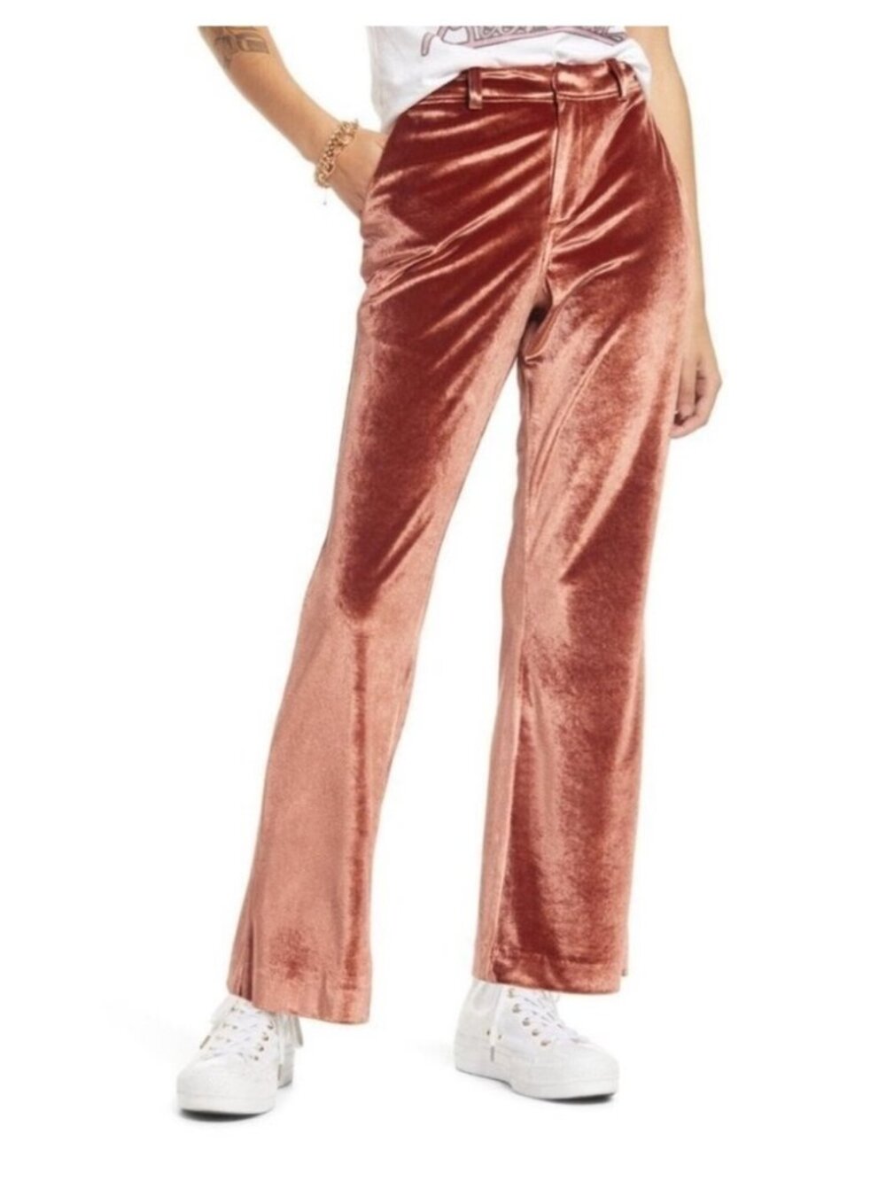 BP Copper Velvet High Rise Wide Leg Pants Size 2X Stretch Pockets Velour Soft